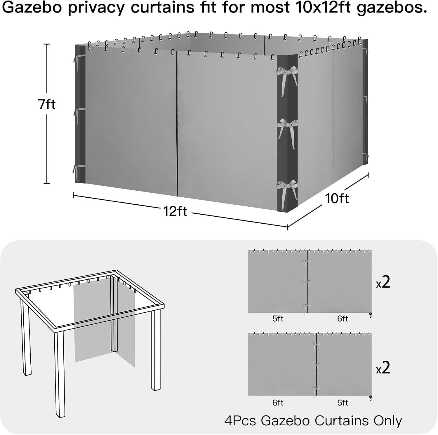 Thumbnail 5 de NICETOWN 10' x 12' Gazebo Curtains, 4 Zippered Waterproof Panels, Grey