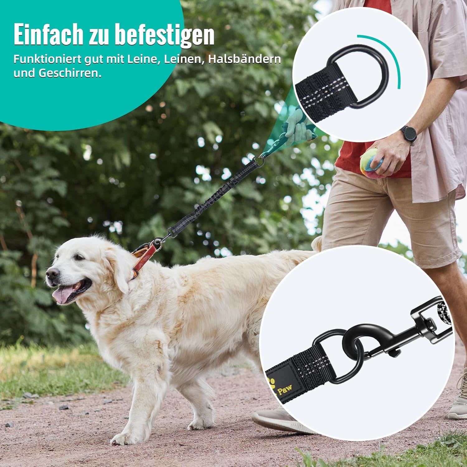 Thumbnail 4 de 2er-Set verwicklungsfreie elastische Hundeleine schwarz đ