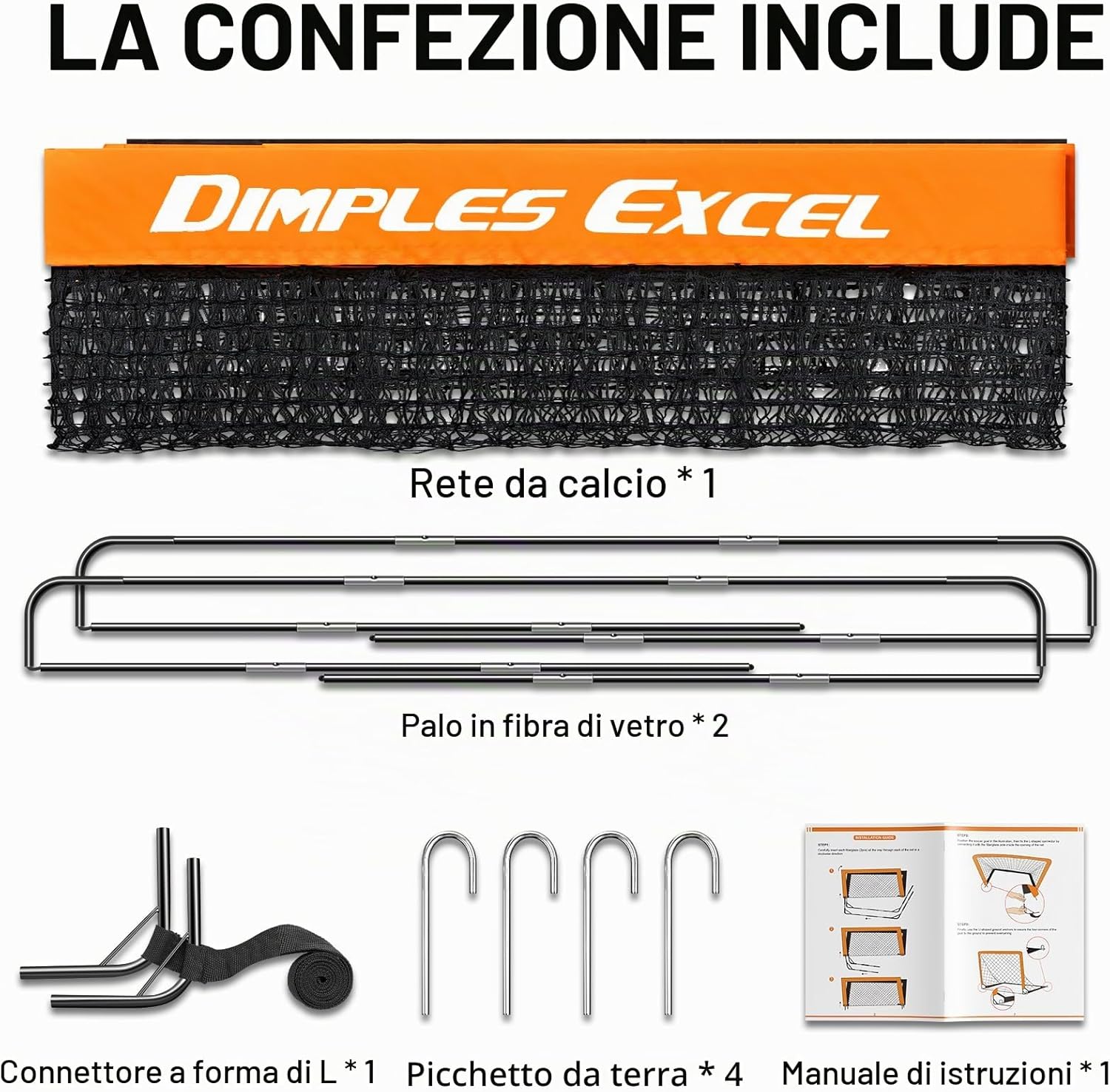 Detalle de Dimples Excel Porta da Calcio Pieghevole – Rete da Giardino 120x90, 152x110, 213x152 cm (Opzione con Pallone, Bersaglio, Pompa e Coni)