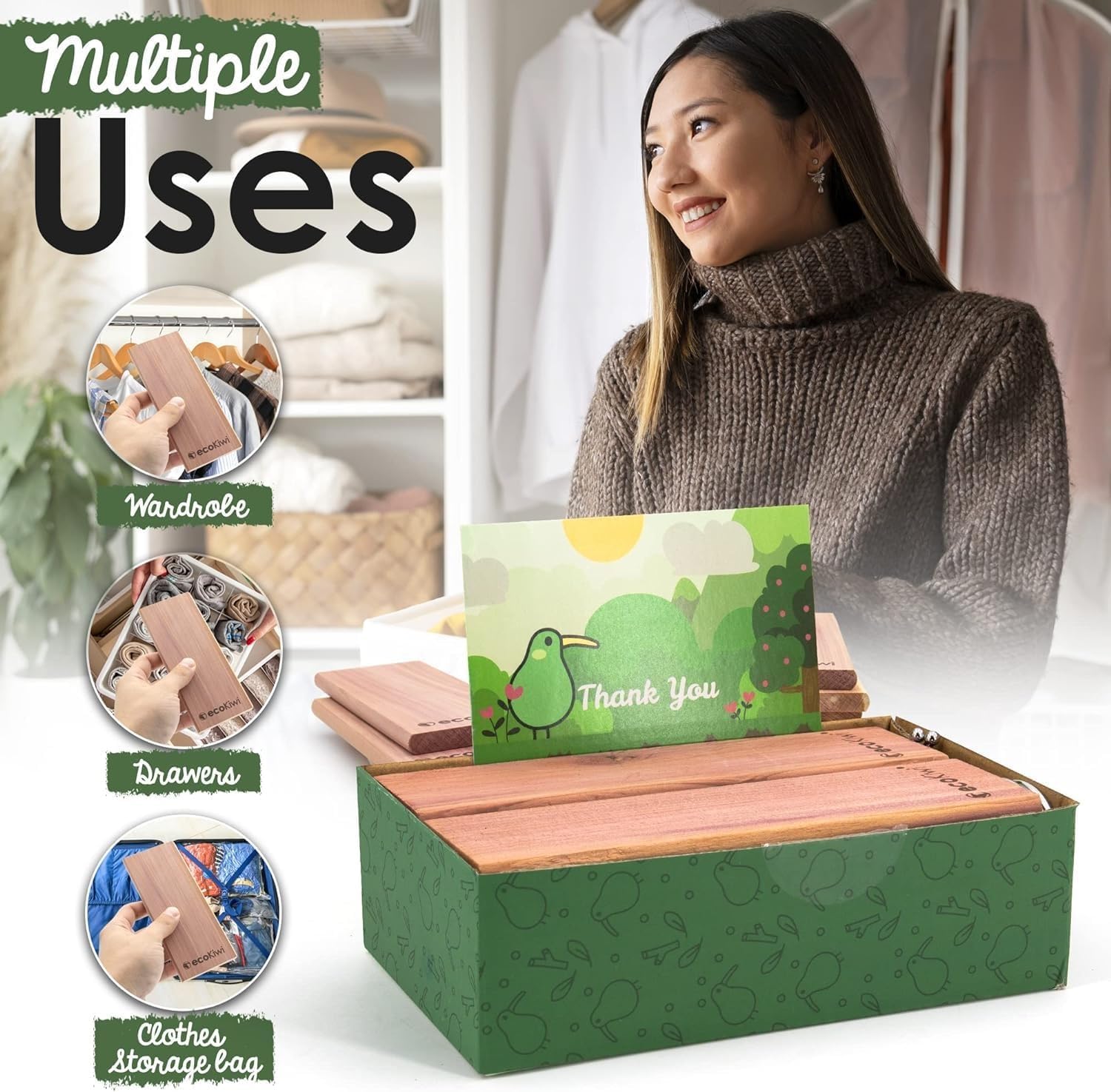 Detalle de ecoKiwi Cedar Wood Moth Repellent for Wardrobes & Clothes – 10 Pack
