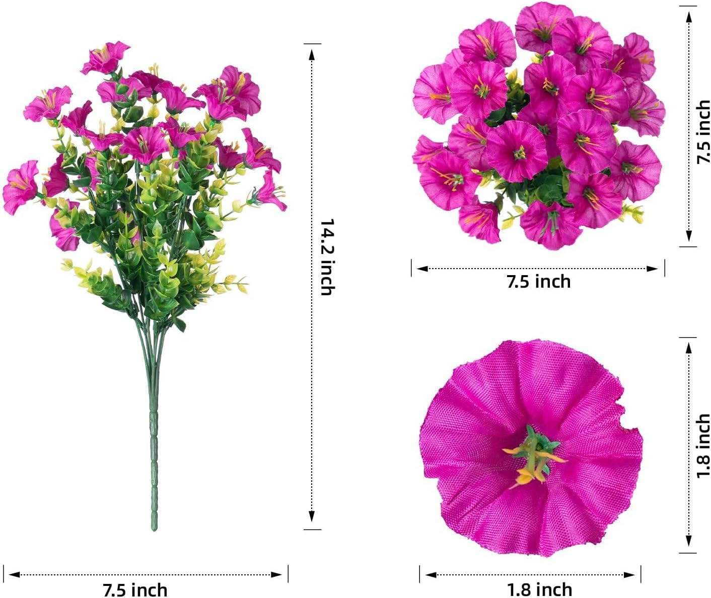 Thumbnail 5 de 12 Bundles Silk Morning Glory & Eucalyptus Artificial Flowers for Outdoor Decoration (UV Resistant, No Fade)