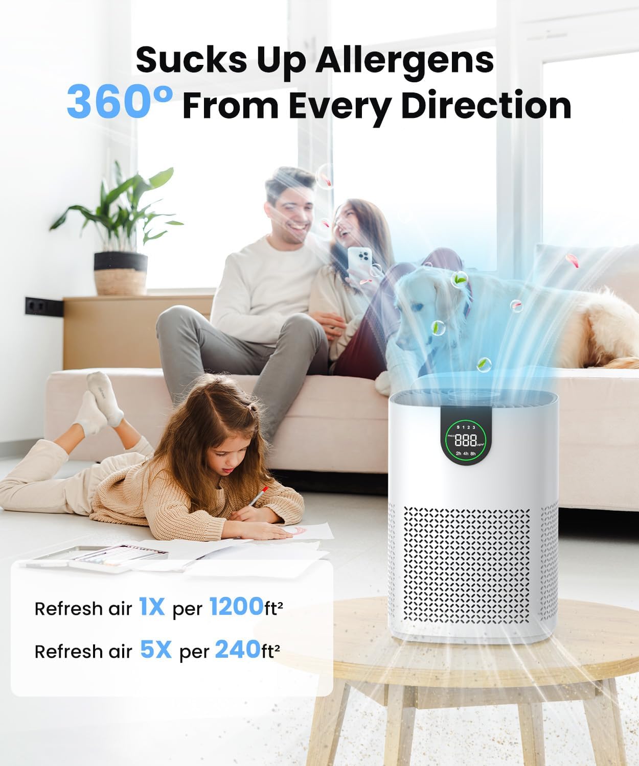 Detalle 2 de VEWIOR 2-Pack Air Purifiers, 1200 ft², Washable Pre-Filter & PM2.5 Display