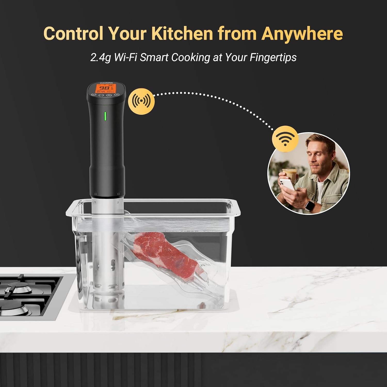 Detalle de INKBIRD ISV-200W 2.4G WiFi Sous Vide Cooker: Precision, App Control, and Quiet Consistency