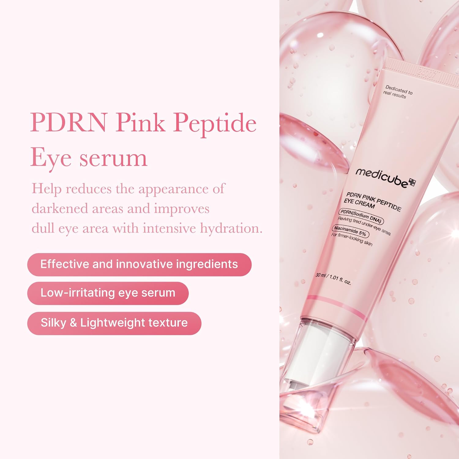 Detalle de Medicube Salmon DNA PDRN Pink Peptid-Augenserum mit Niacinamid und 99% reinem Retinol – für feine Linien und ungleichmäßigen Hautton