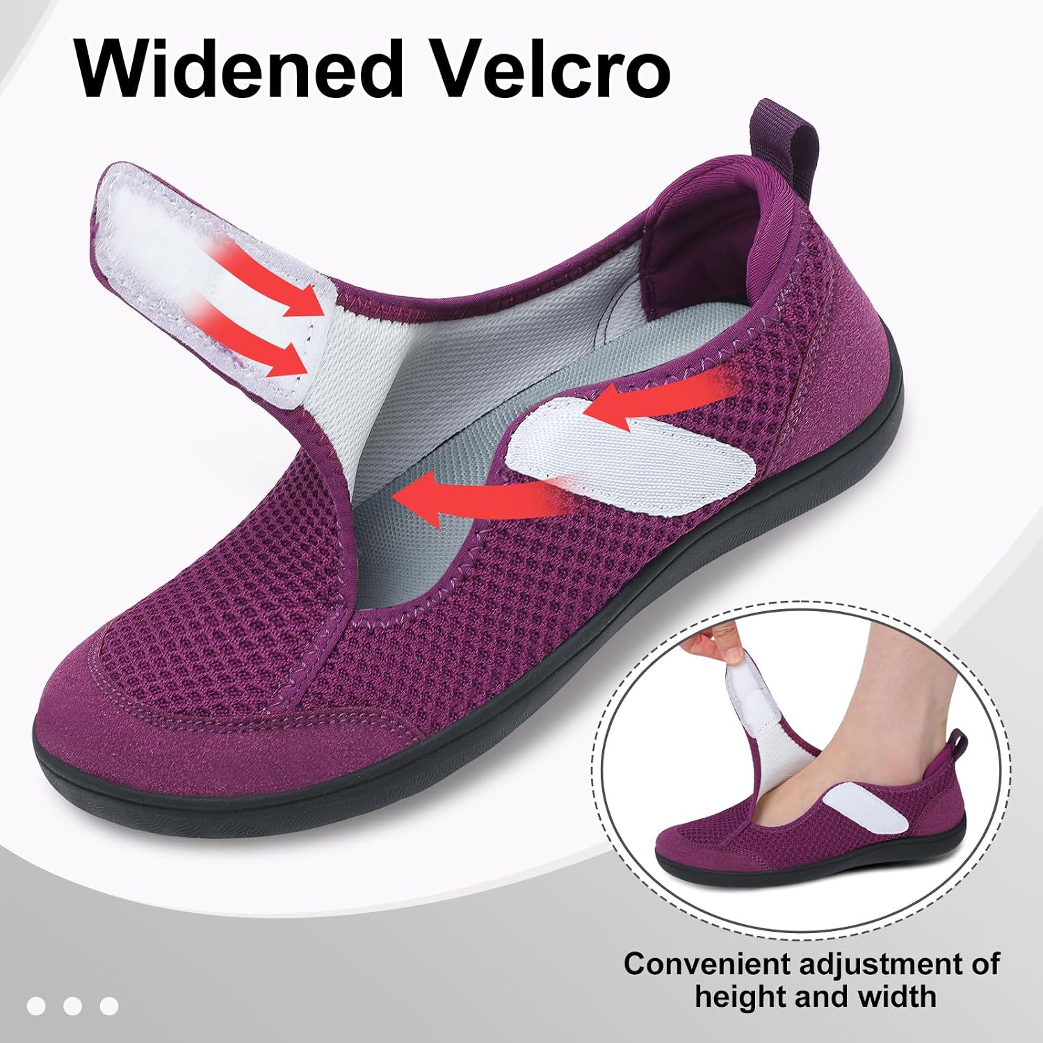 Detalle de JOINFREE Women’s Wide Fit Barefoot Walking Shoes with Adjustable Strap – Zero Drop Comfort Trainers