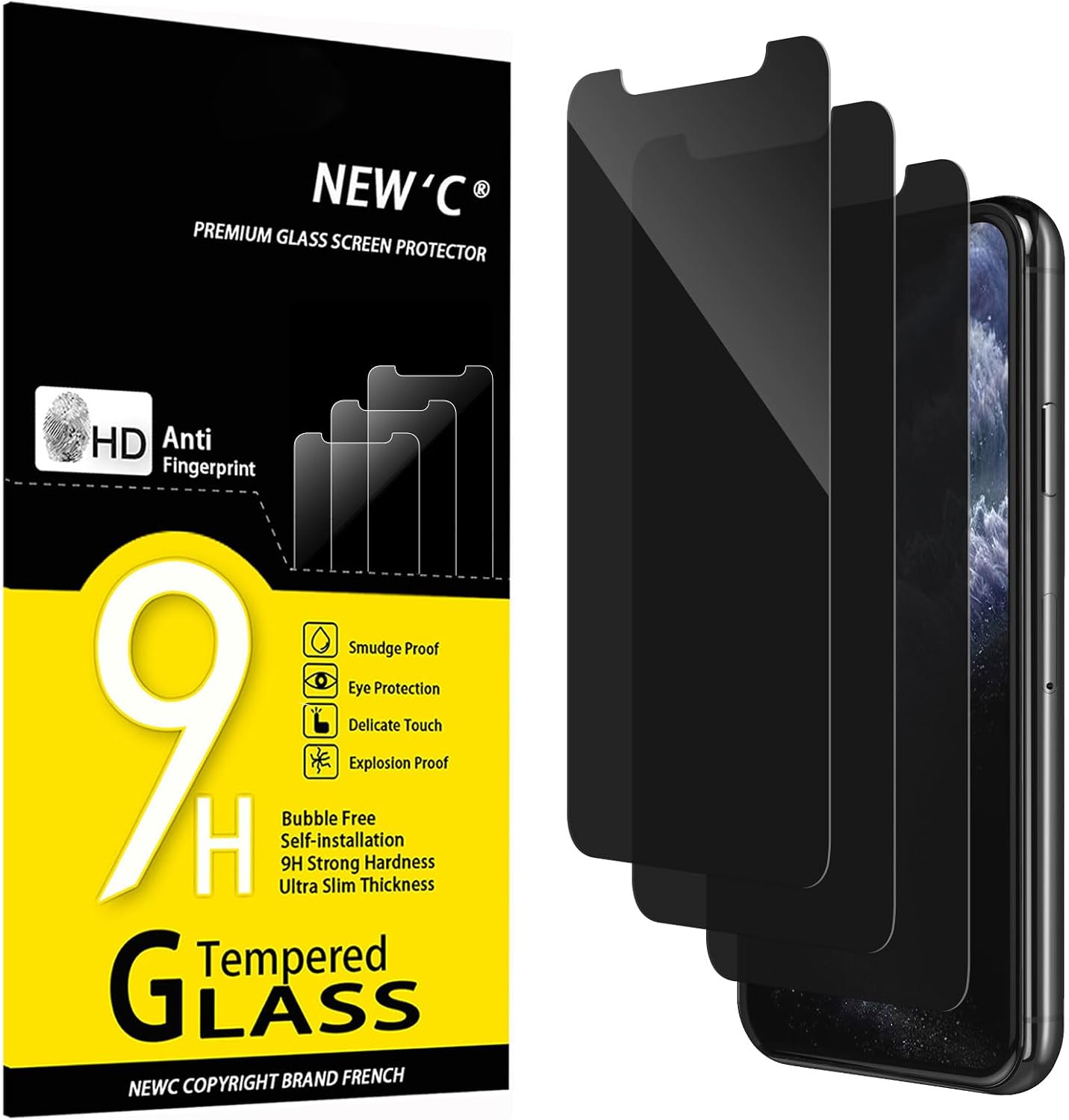 Detalle de NEW'C 3 Stück Sichtschutzfolie 5,8 Zoll für iPhone 11 Pro / X / XS – 9H Härte, Blasenfrei