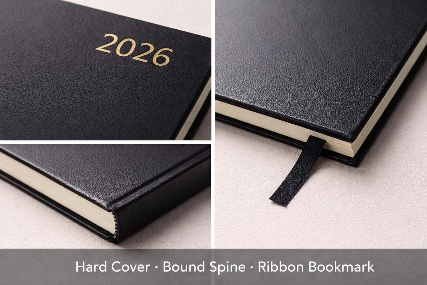 Thumbnail 3 de 2026 Top Sale A4 Day Per Page Hard Cover Diary with Ribbon Bookmark (Black) – daily planner & notes pages