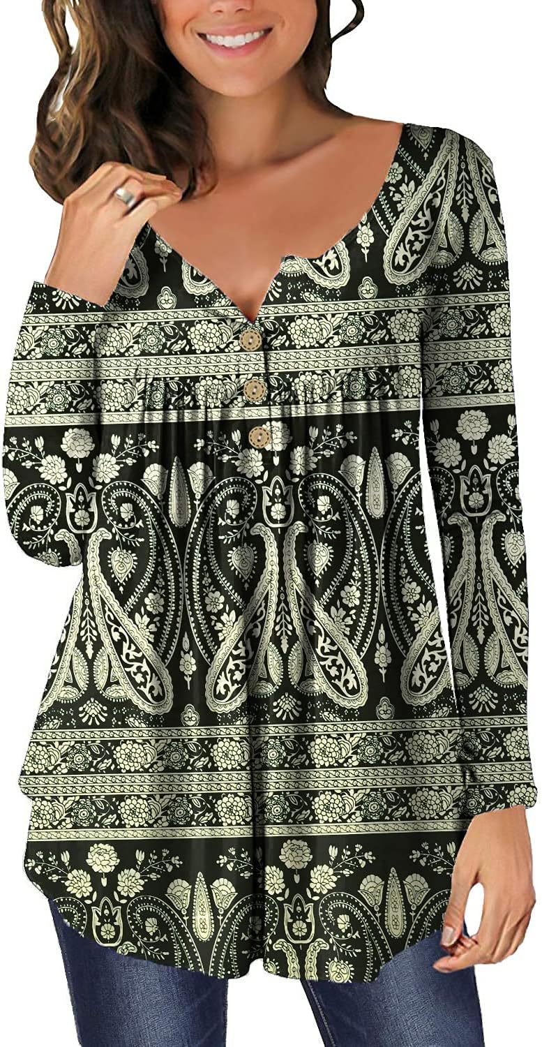 Thumbnail 5 de Ranphee Damen-Tunika-Shirt mit V-Ausschnitt und Knopfleiste