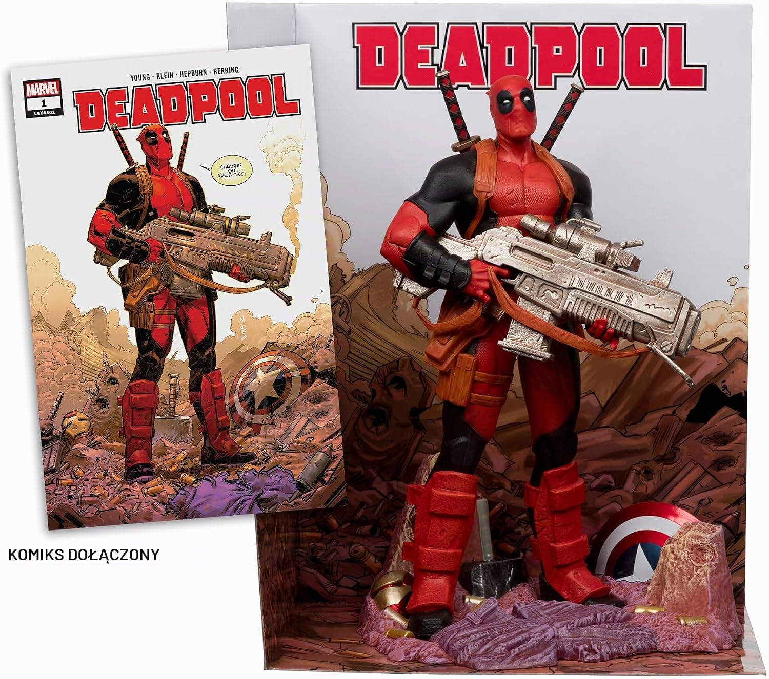 Detalle de McFarlane Toys Deadpool – figurka kolekcjonerska 1:6 ze sceną i komiksem #1
