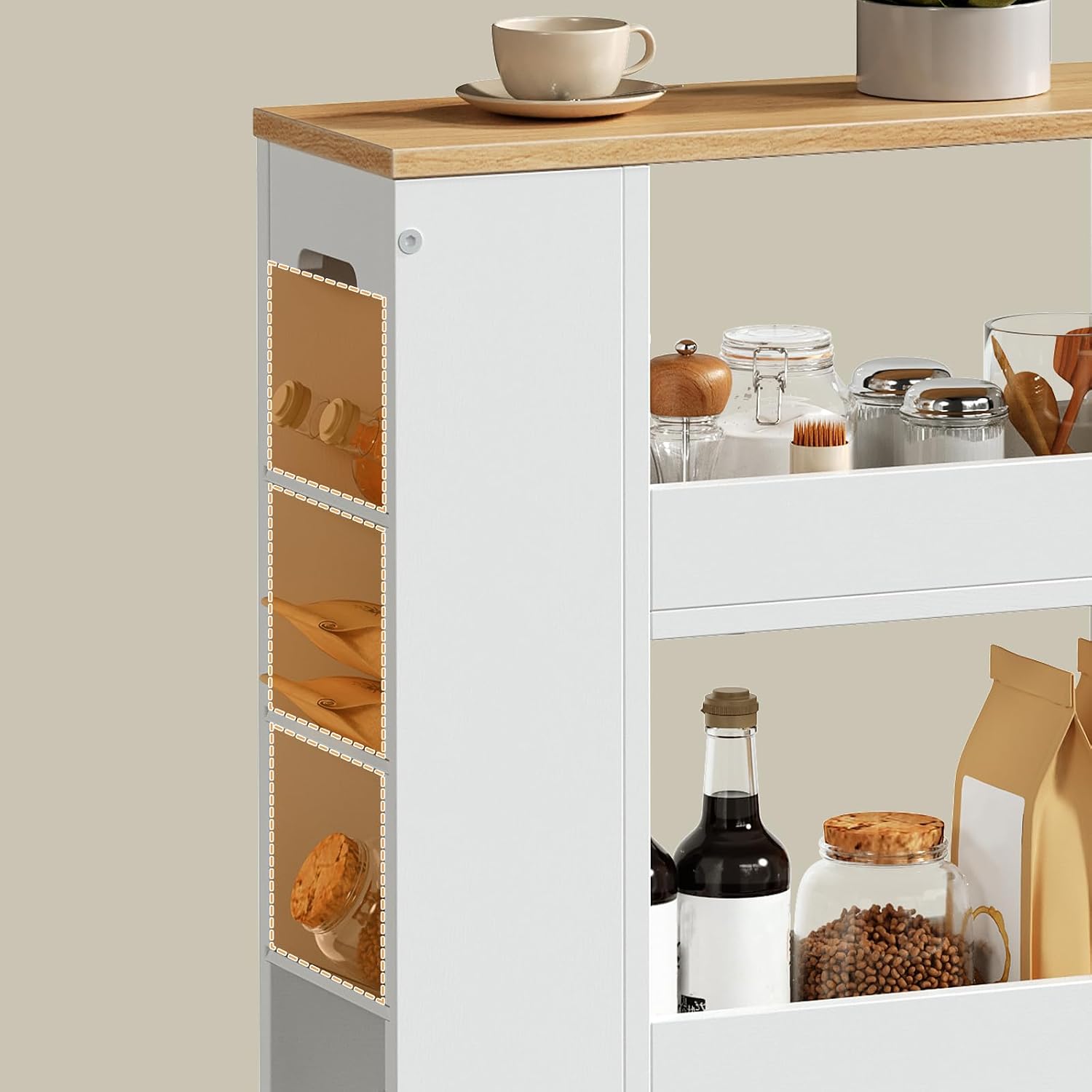 Detalle de HOOBRO Carrello da Cucina a 4 Ripiani EWN84TC01: compatto, versatile e facilmente spostabile