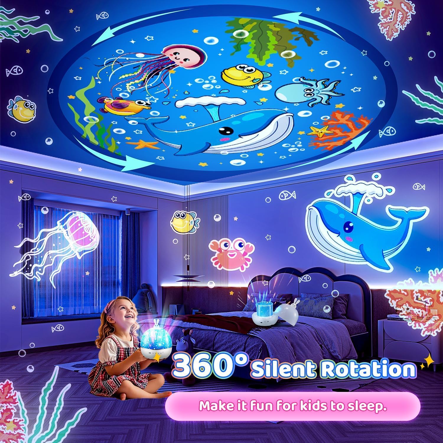 Detalle de One Fire Night Light Projector: 15 Films, Bluetooth Music and 360° Projection for Kids