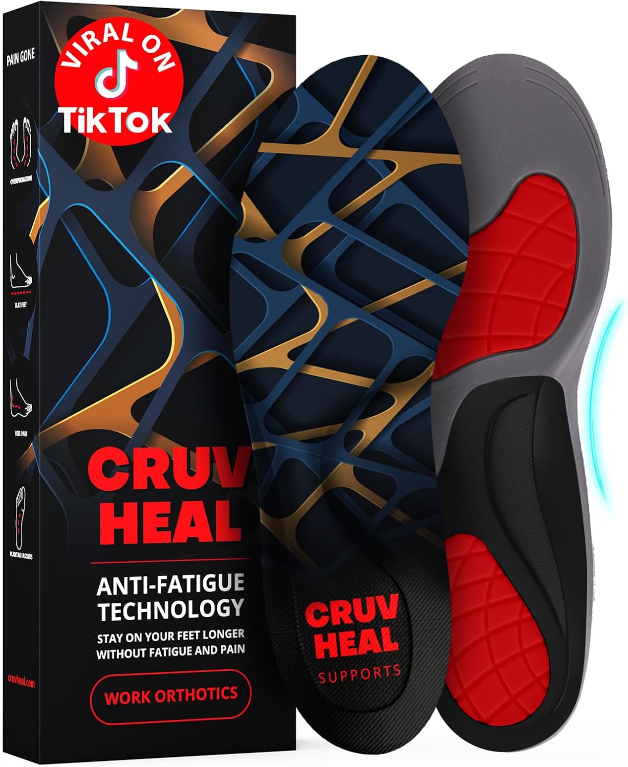 Detalle de CRUVHEAL Orthotics Work Insoles, Medium Arch Support for Boots and Sneakers