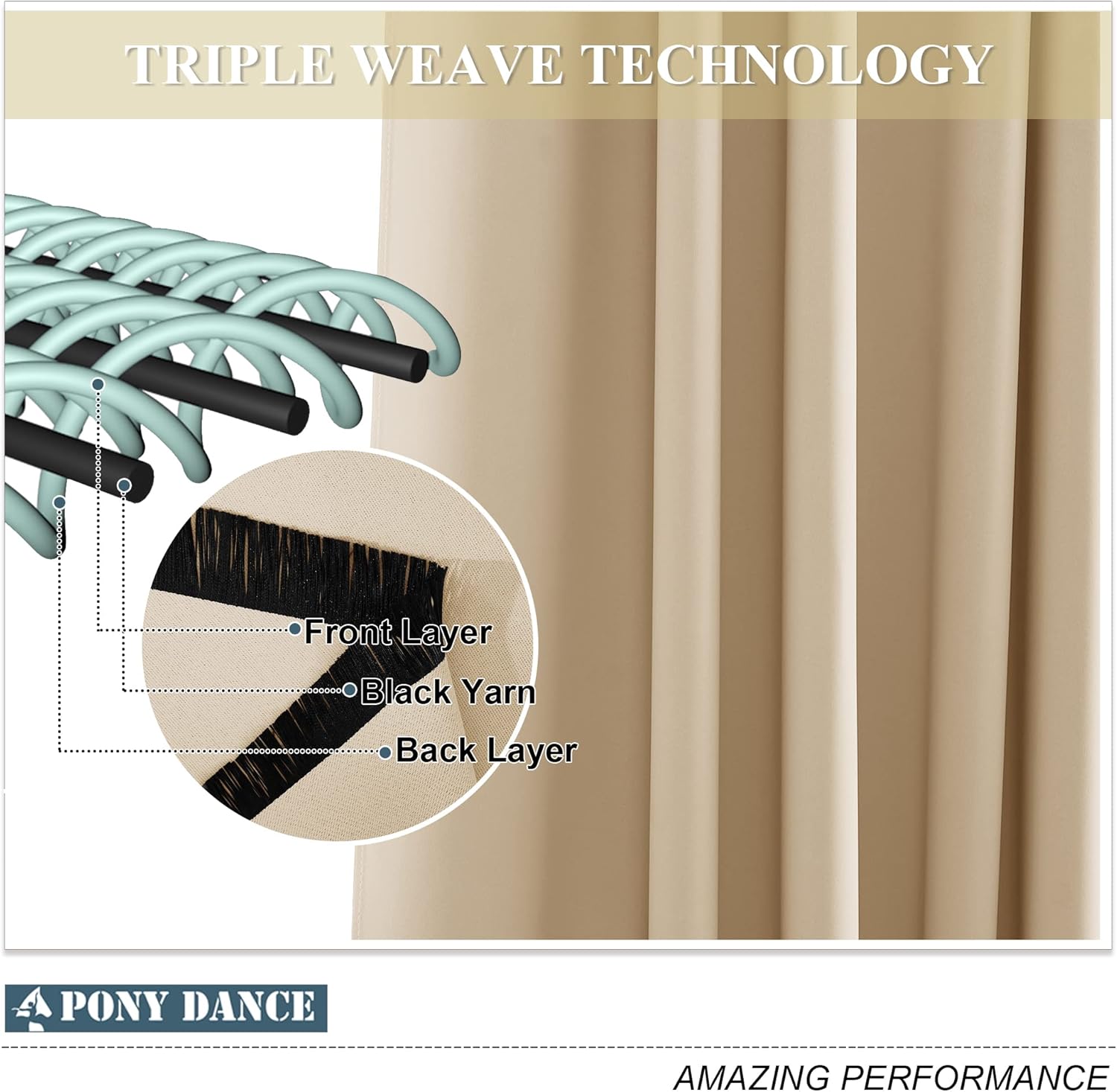Thumbnail 6 de PONY DANCE Verdunkelungsvorhang Biscotti Beige mit Kräuselband – Thermo-Übergardine für Wohnzimmer, 220 x 300 cm (1er-Set)