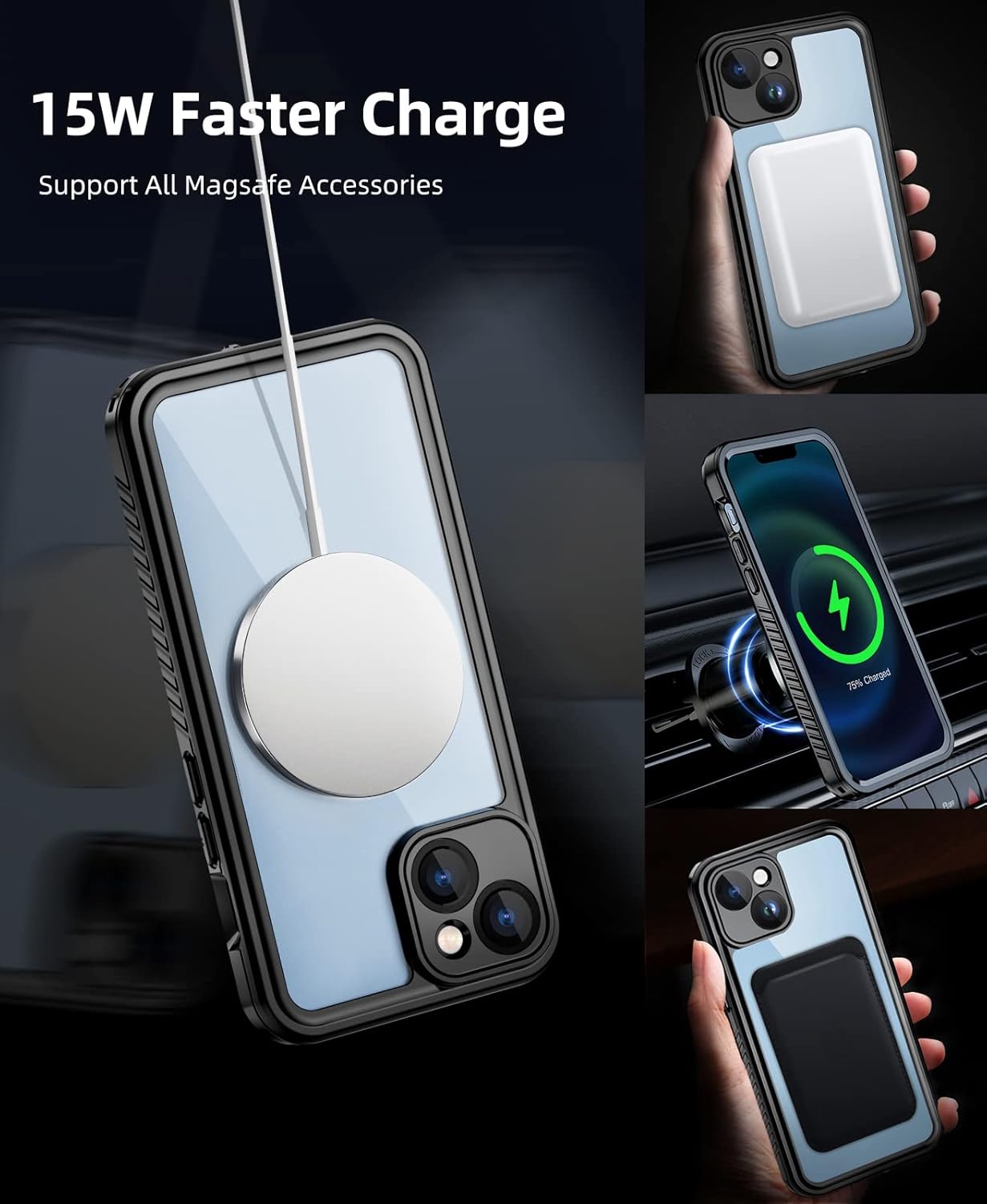 Thumbnail 3 de Beeasy iPhone 14 Waterproof MagSafe case with built-in screen protector (Black, 6.1")