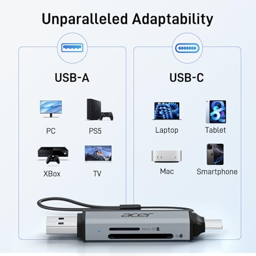 Thumbnail 7 de Acer USB-C Dual Slot SD Card Reader: USB-C/USB-A, Simultaneous SD & MicroSD Reading