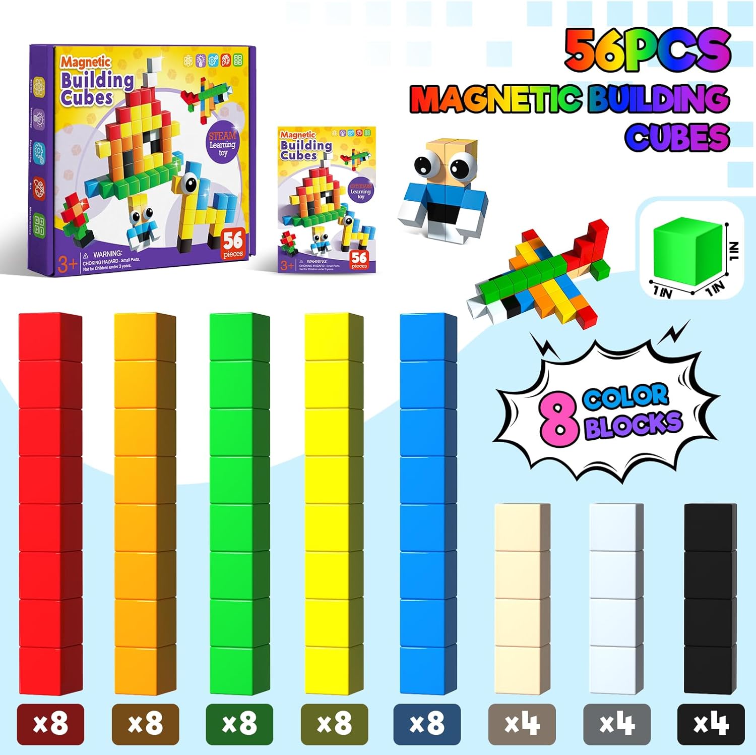 Detalle 2 de Magnetic Building Blocks for Kids (56pcs) – 1-inch magnet cubes and tiles for ages 3+