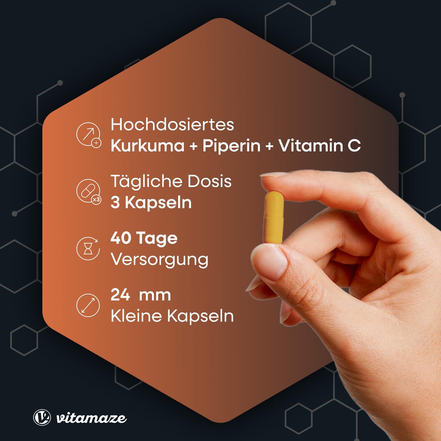 Detalle de Kurkuma Kapseln hochdosiert & vegan – 120 Kapseln