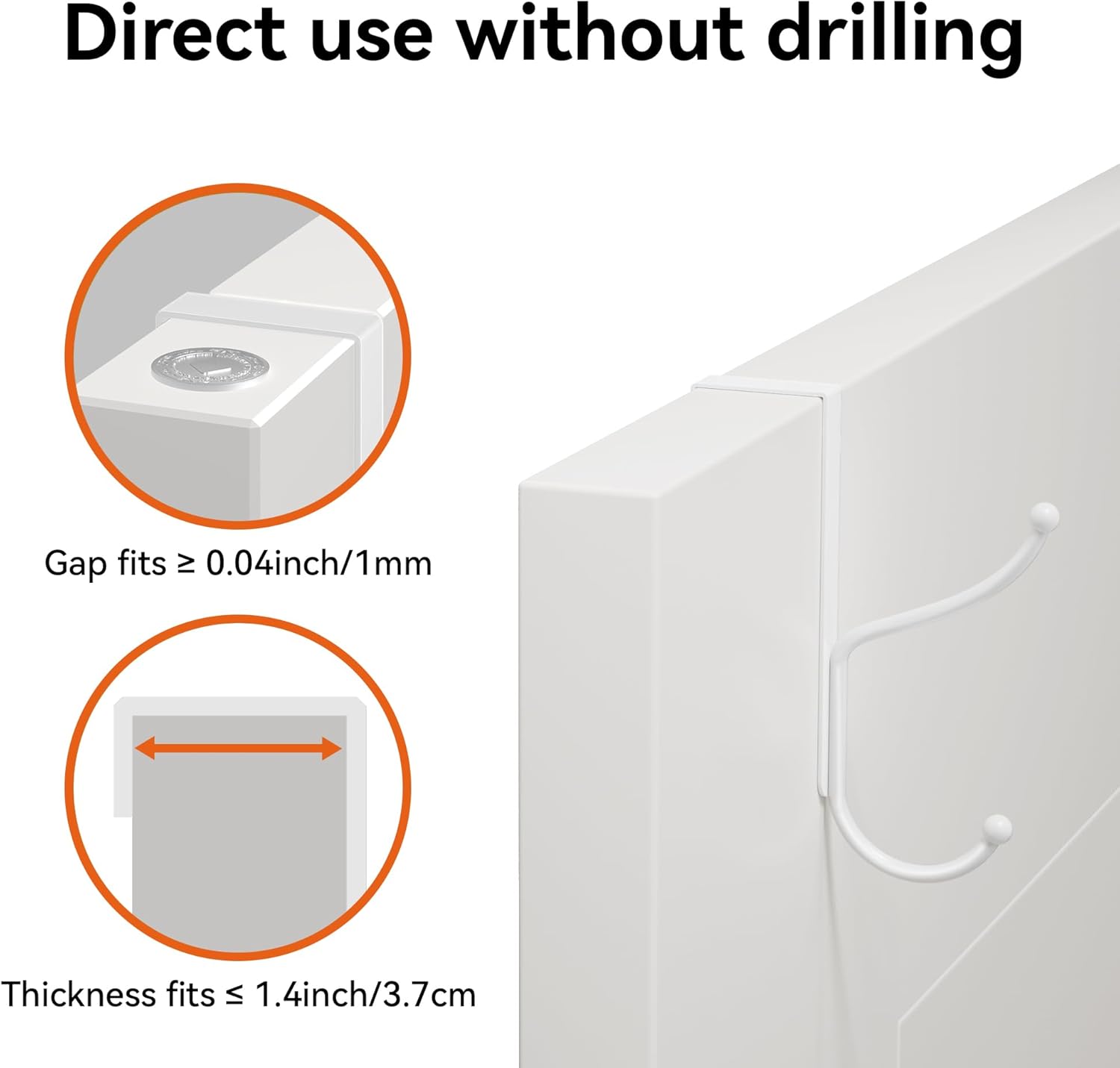 Thumbnail 2 de niffgaff Over Door Hook 2-Pack (Heavy Duty, No-Drilling), for Interior Doors up to 1.4 Inches Thick – White