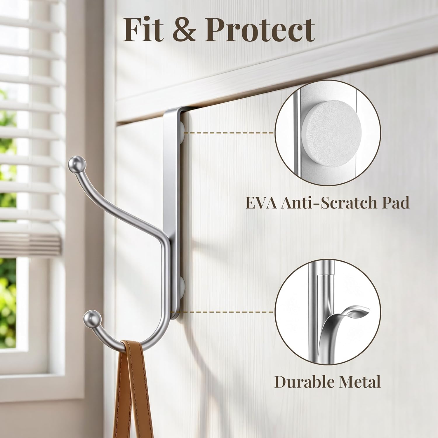Detalle de niffgaff Over Door Hook 2-Pack, Silver Powder-Coated Metal, No-Drill Mount