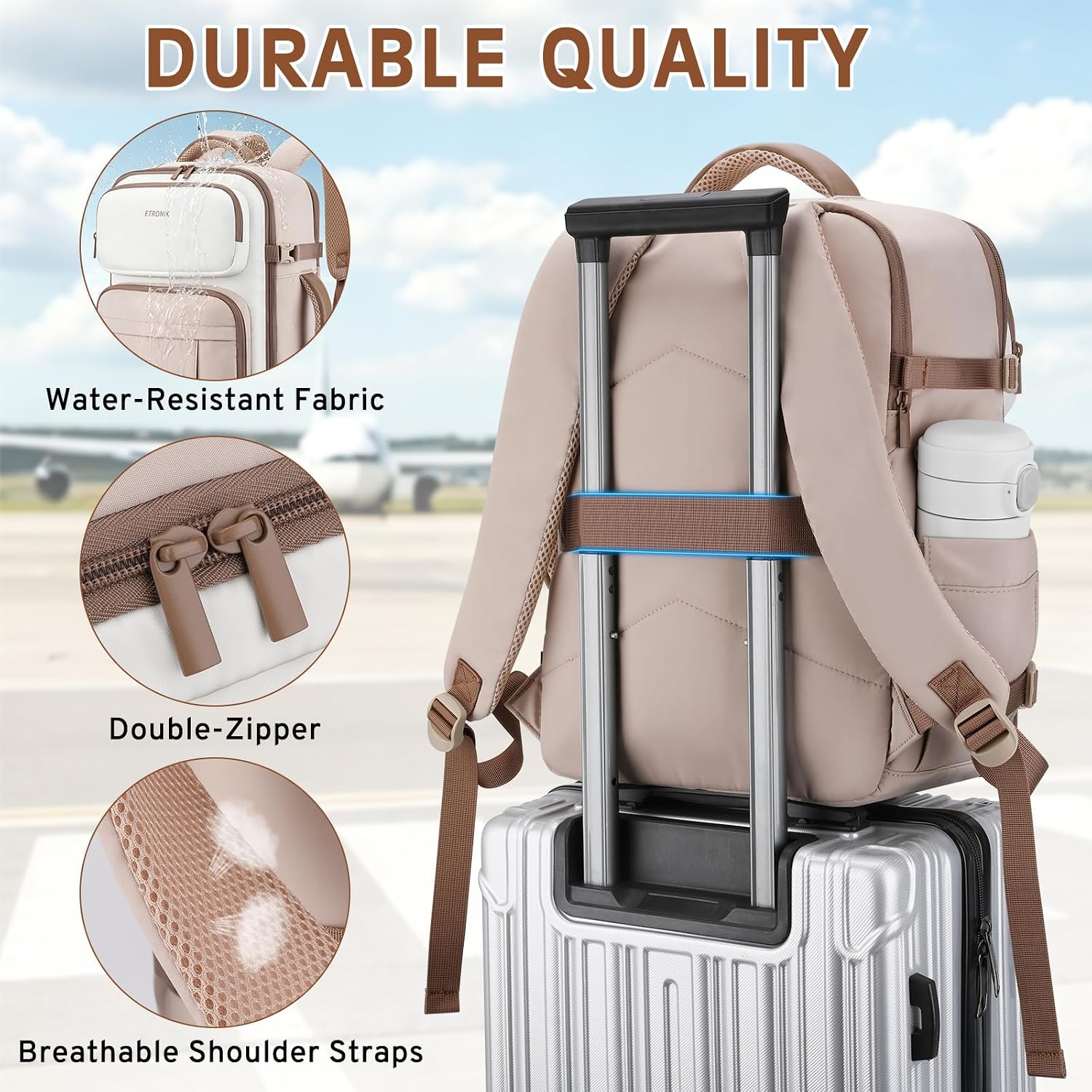 Detalle de ETRONIK Ryanair Cabin Bag 40x30x20 24L Travel Backpack with 15.6" Laptop Compartment