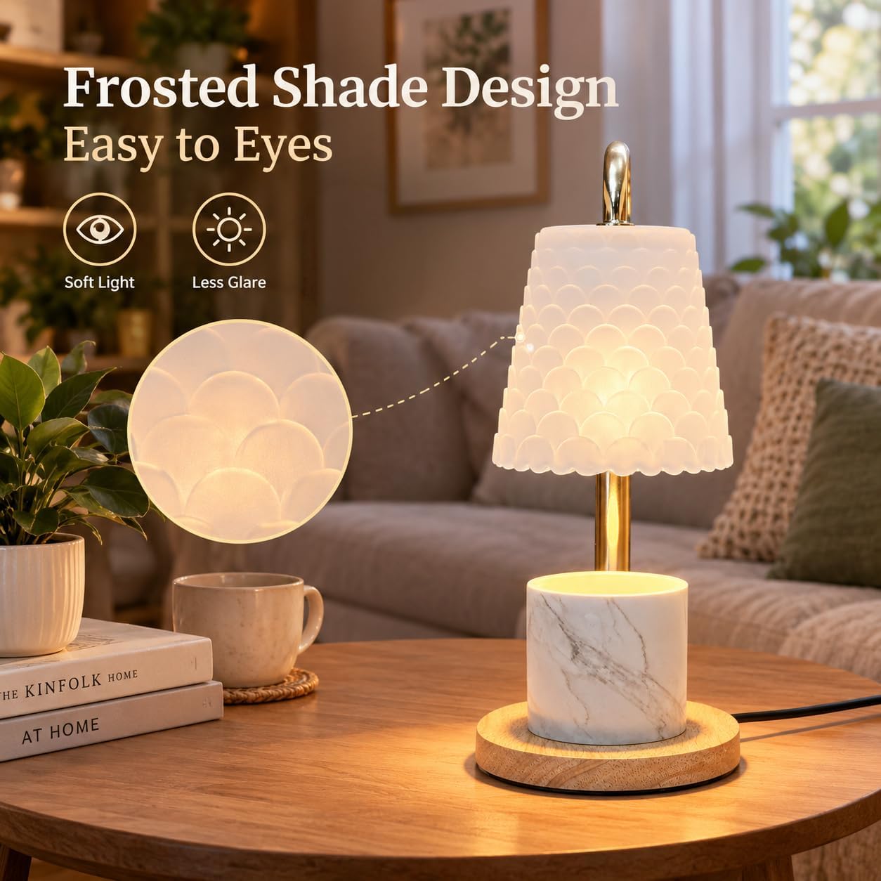 Detalle de JIMEI Candle Warmer Lamp with Timer, Golden Metal, Dimmable and Height Adjustable