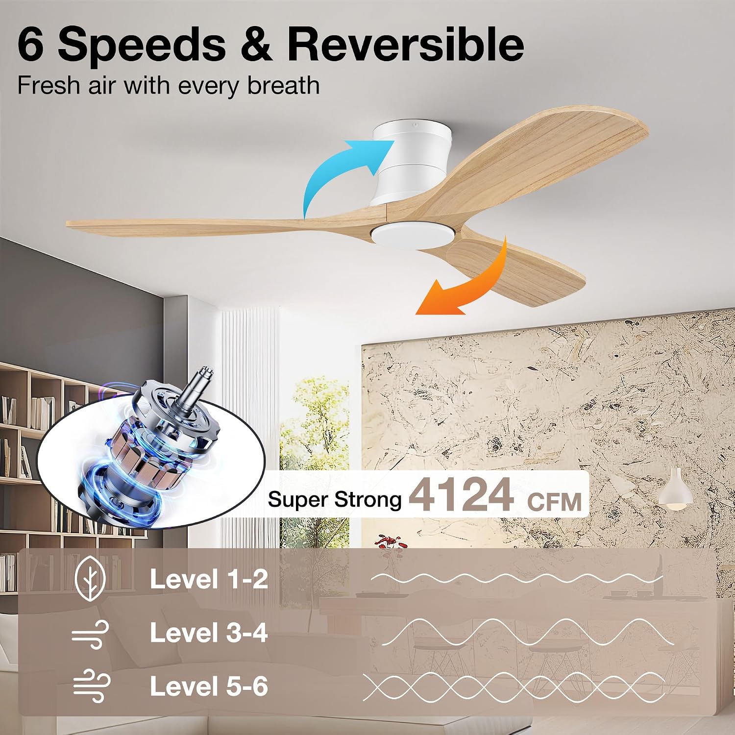 Thumbnail 4 de Hoenofly Smart 52” Wood Flush Mount Ceiling Fan