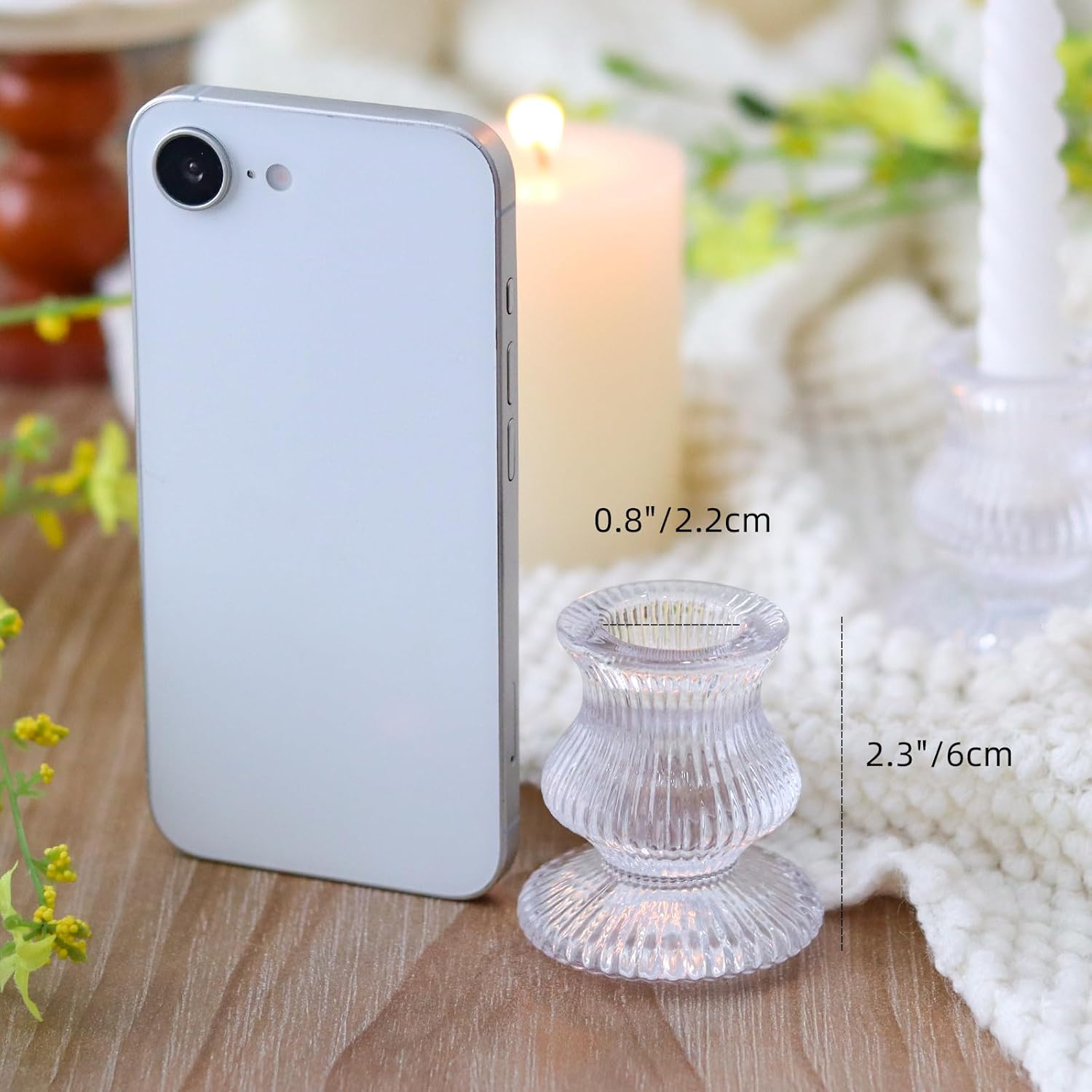 Thumbnail 5 de GEHEIMON Kerzenhalter Glas Transparent, 6er-Set für Stabkerzen (gerippt)