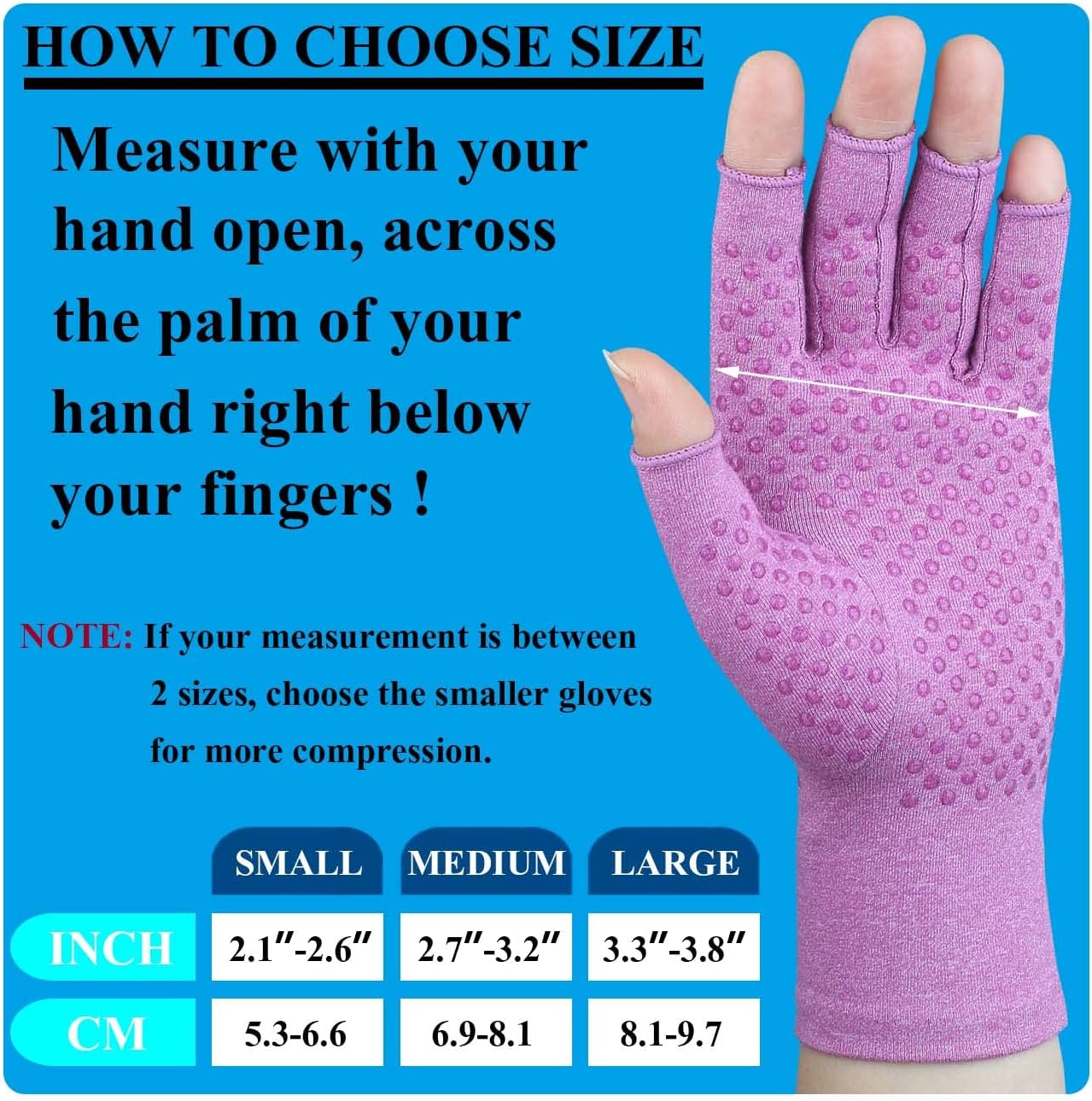 Thumbnail 3 de Tianhengyi Arthritis Gloves, Fingerless Compression Gloves, Medium, Black & Purple