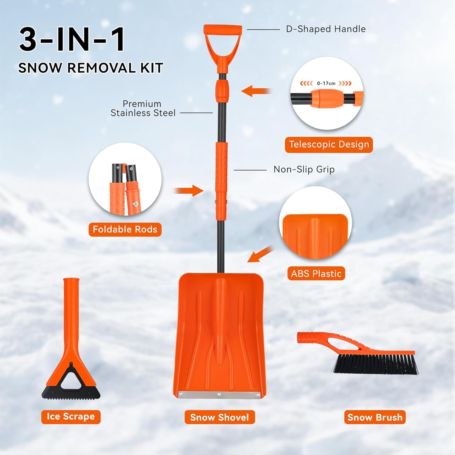 Thumbnail 1 de Poskena 3‑in‑1 Foldable Snow Shovel Kit 127cm