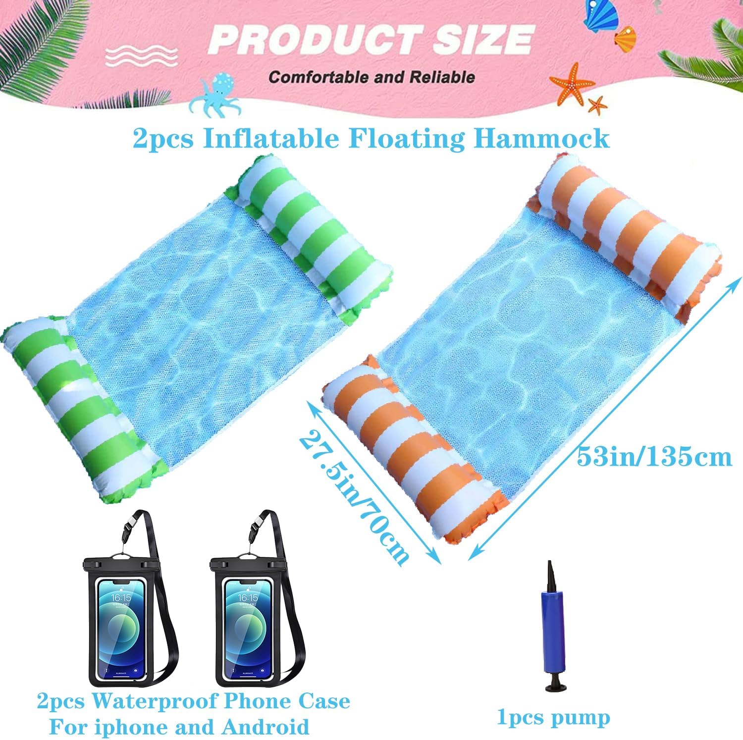Detalle 2 de Inflatable Pool Floats Hammock 4-in-1: Portable Aqua Lounger for Adults