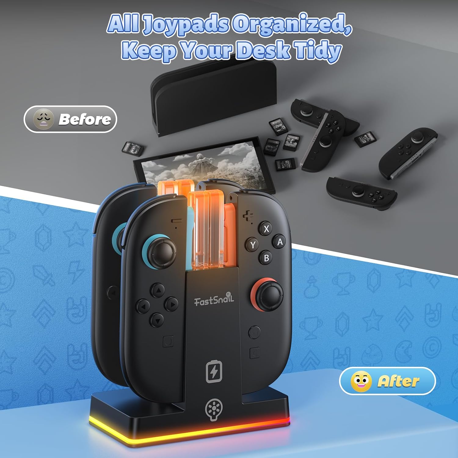 Detalle 2 de FASTSNAIL Charging Dock for Nintendo Switch 2 Joypad with 9 RGB modes