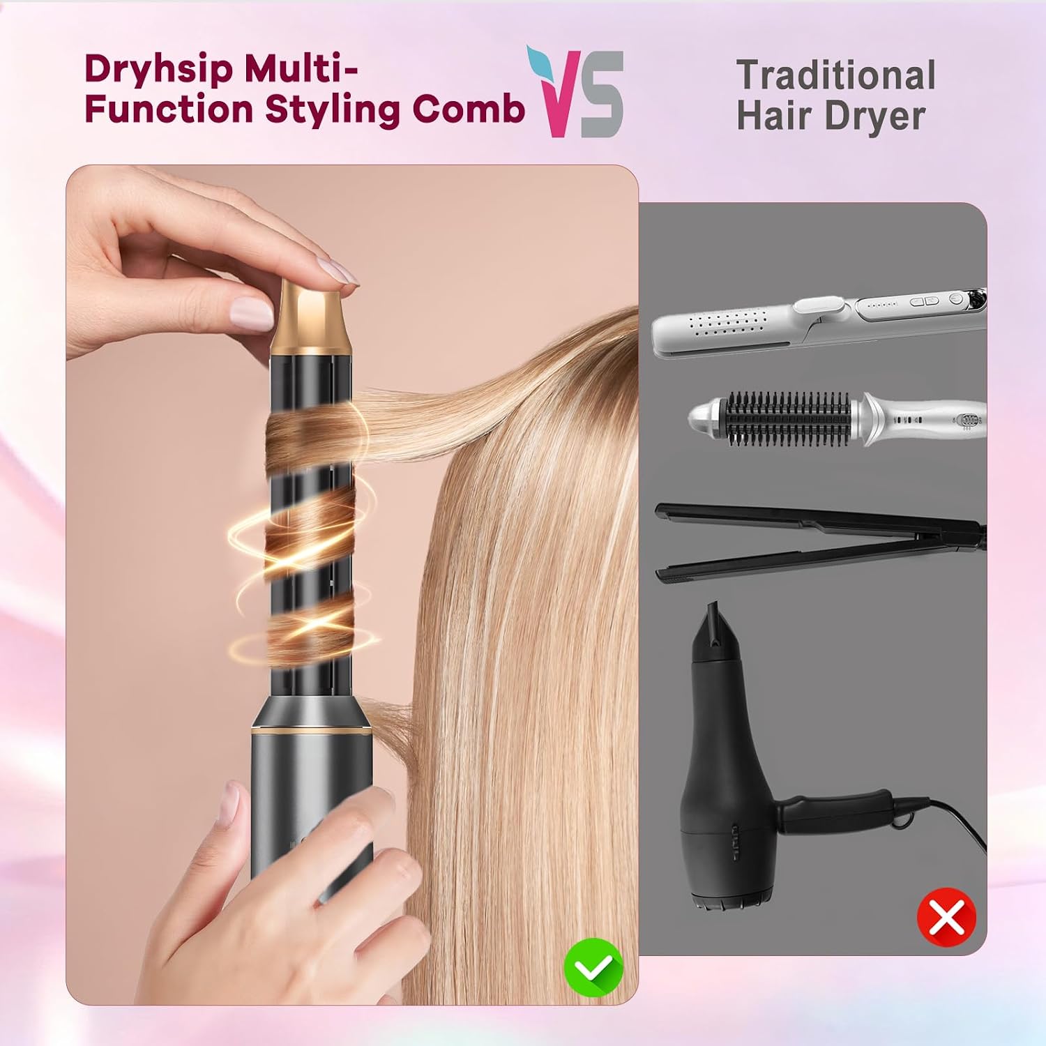 Detalle de Dryhsip 5 in 1 Spazzola Asciugacapelli Multifunzione: styling rapido per lisci, onde e ricci