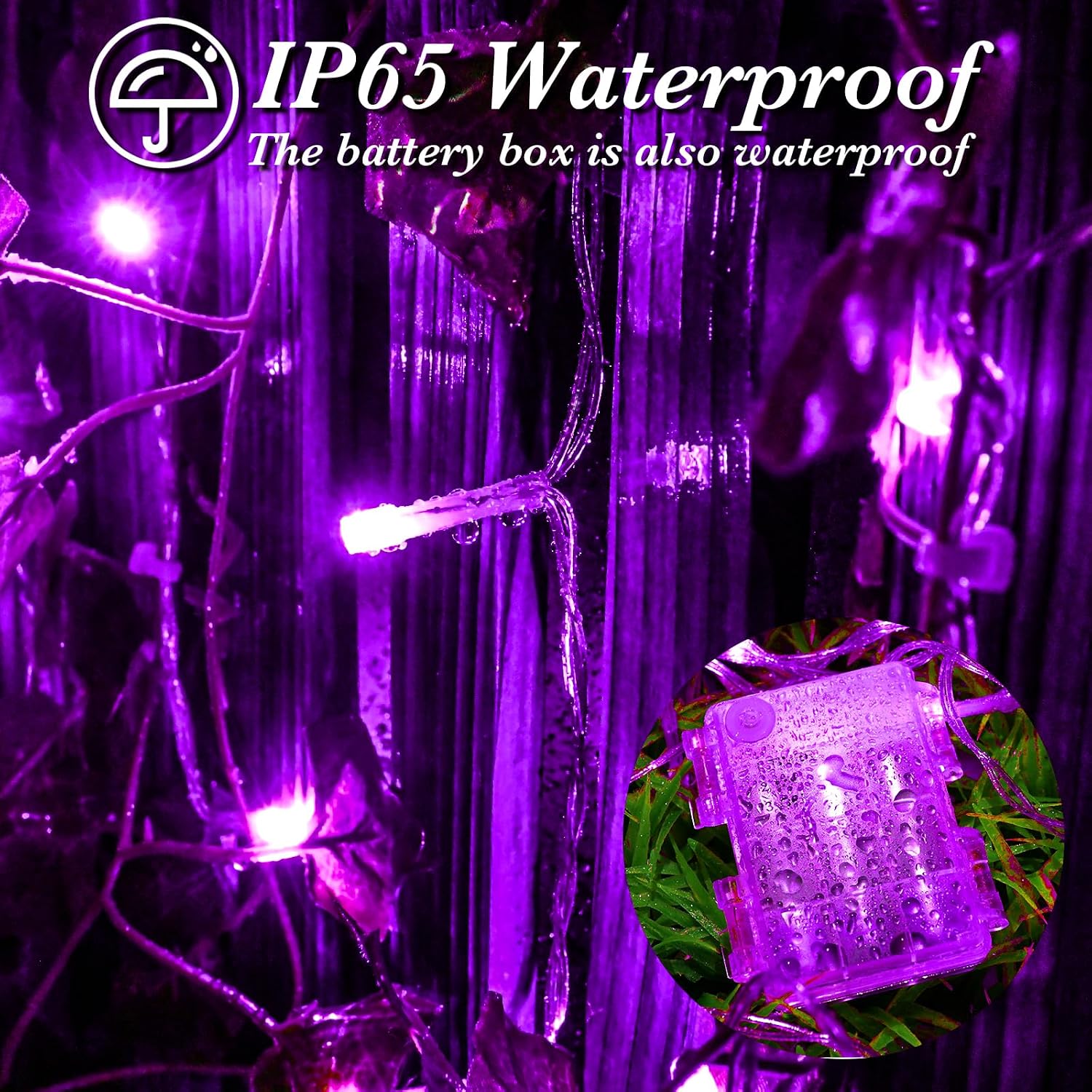 Detalle de Gcstnn Battery Fairy Lights, 3M 30 LED – Purple, IP65, Battery Operated with Timer