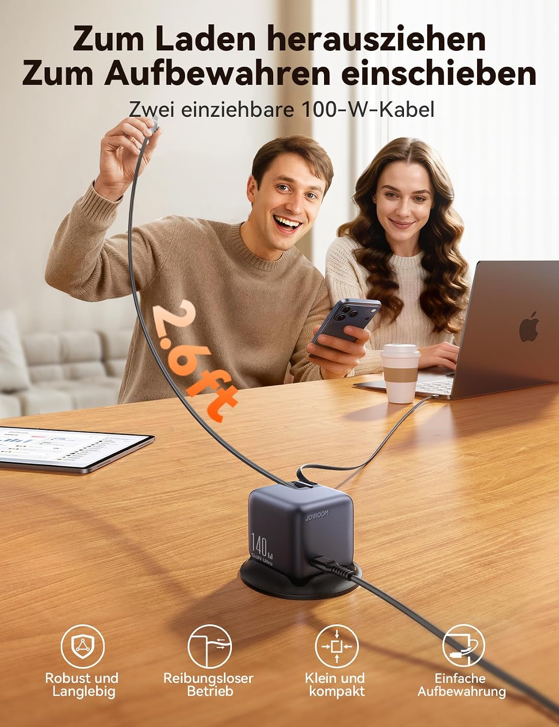 Thumbnail 3 de JOyroom PODIX 140W 5‑in‑1 GaN Ultra Ladelstation mit USB‑C Retraktabel-Kabeln und Smart LCD