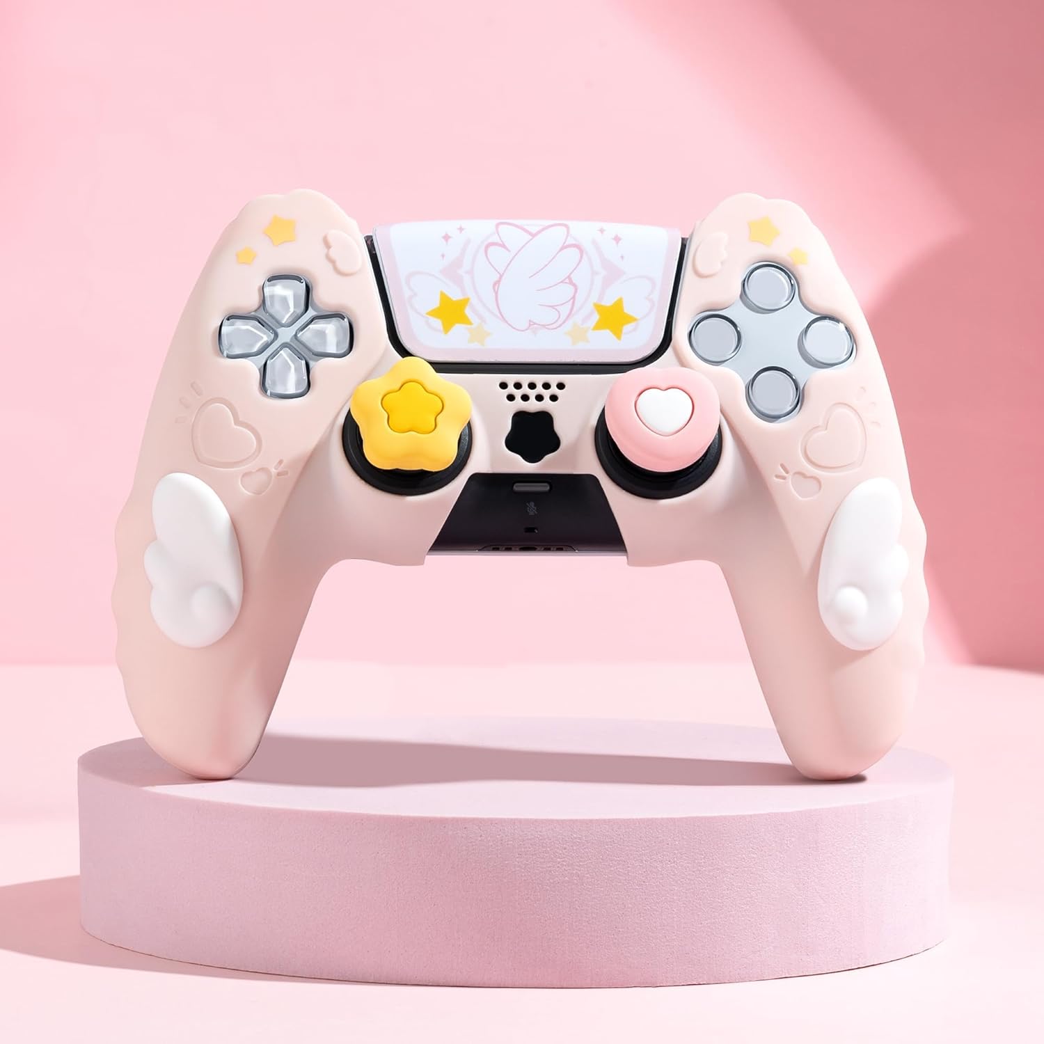Thumbnail 5 de GeekShare PS5 Controller-Hautgriff-Set (Sternflügel, Rosa) – rutschfeste Silikon-Schutzhülle mit Daumengriffkappen