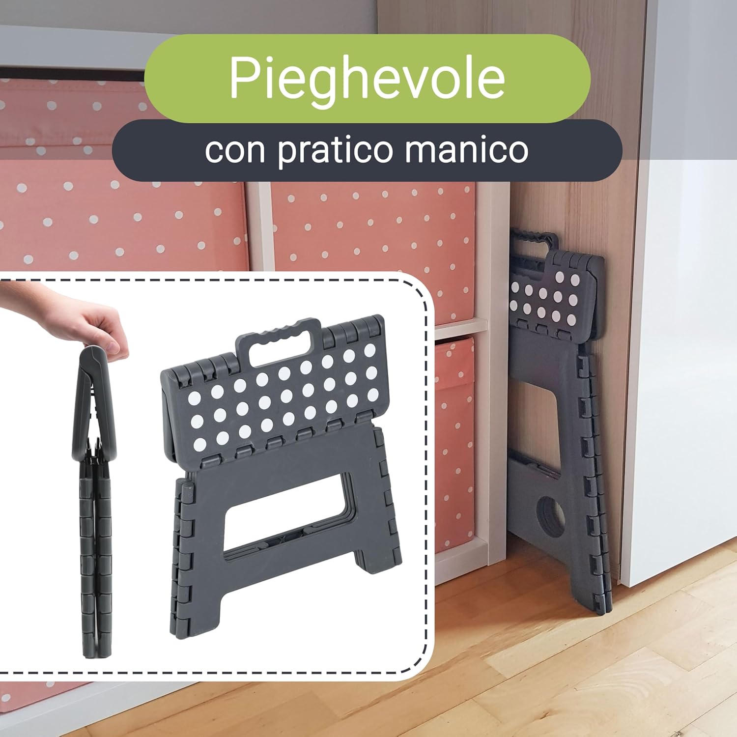 Thumbnail 2 de ZOLLNER sgabello pieghevole 22 cm grigio: scalino/sgabellino compatto per casa e campeggio