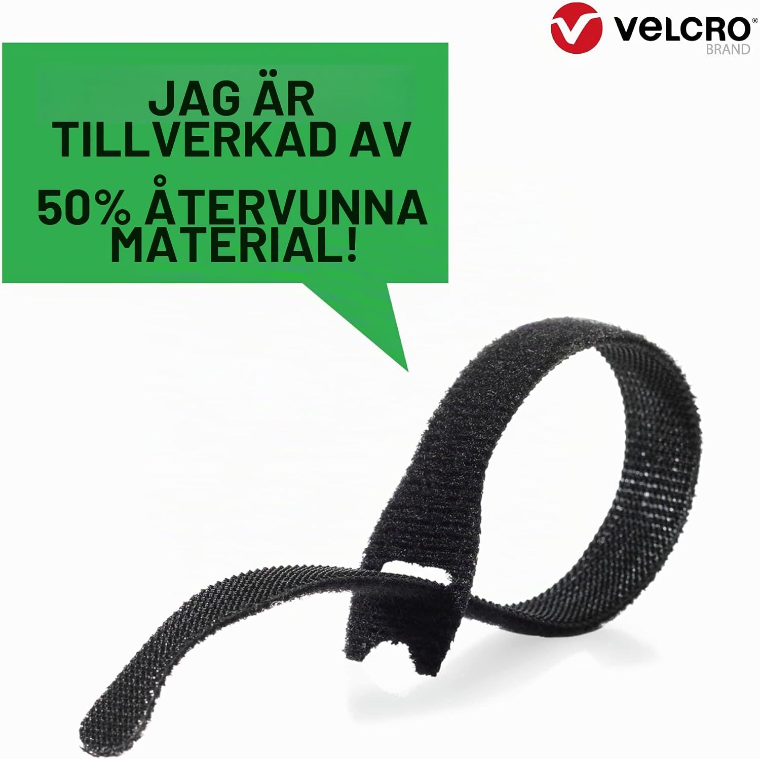 Detalle de VELCRO Brand Eco One-Wrap återanvändbara remmar, 10 mm x 13 cm, svarta, 6-pack