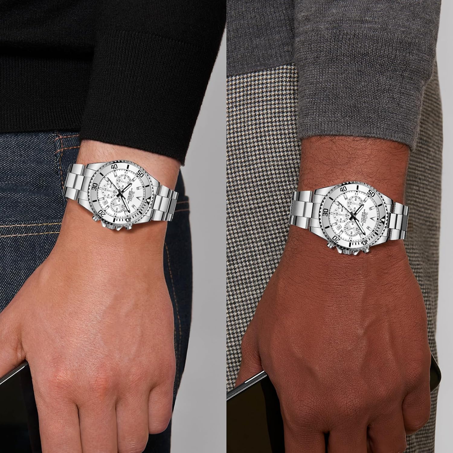 Thumbnail 4 de HANPOSH Herren Chronograph Uhr mit Datum – Quarz, Edelstahl, wasserdicht (30 ATM)