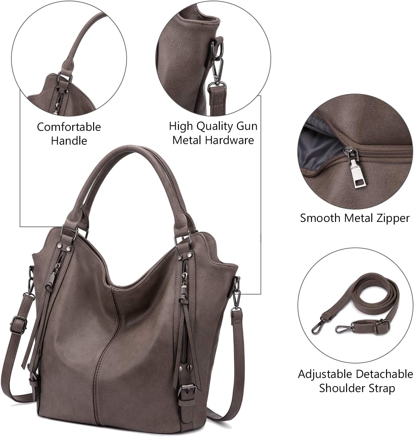 Thumbnail 2 de RealER Borsa Donna Set (2 pezzi) grande hobo tote + clutch in eco-pelle taupe