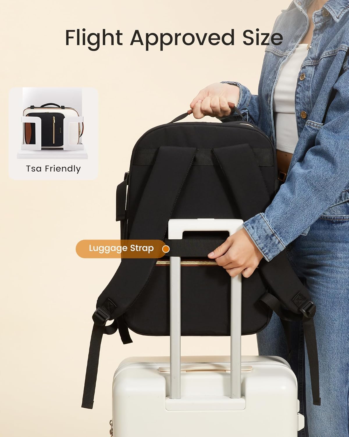 Detalle de LOVEVOOK 40L Travel Backpack for Women & Men — Airline-Approved Carry-On with 3 Packing Cubes