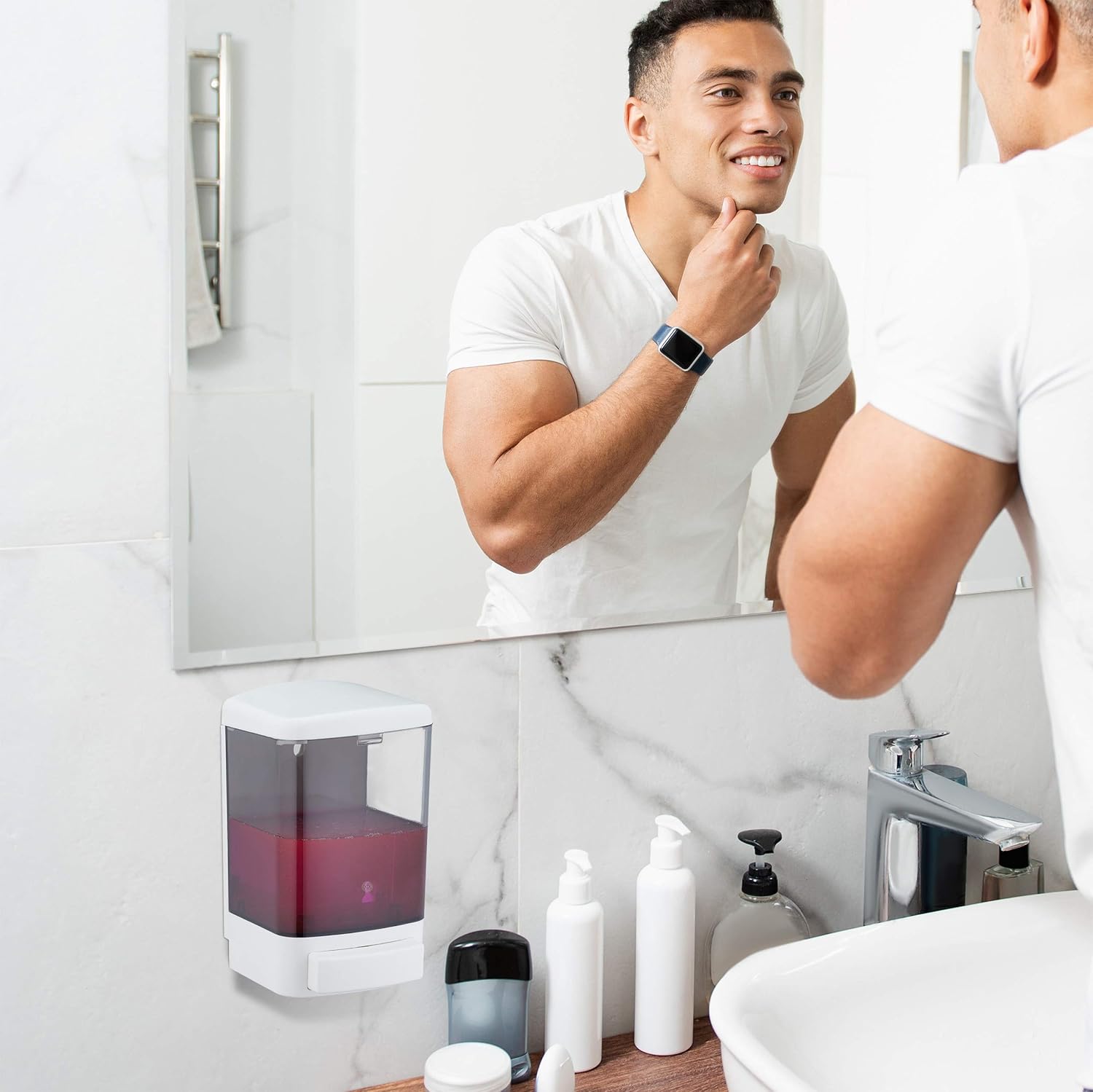 Thumbnail 1 de Relaxdays distributeur de savon mural rechargeable 1000 ml (blanc-noir)
