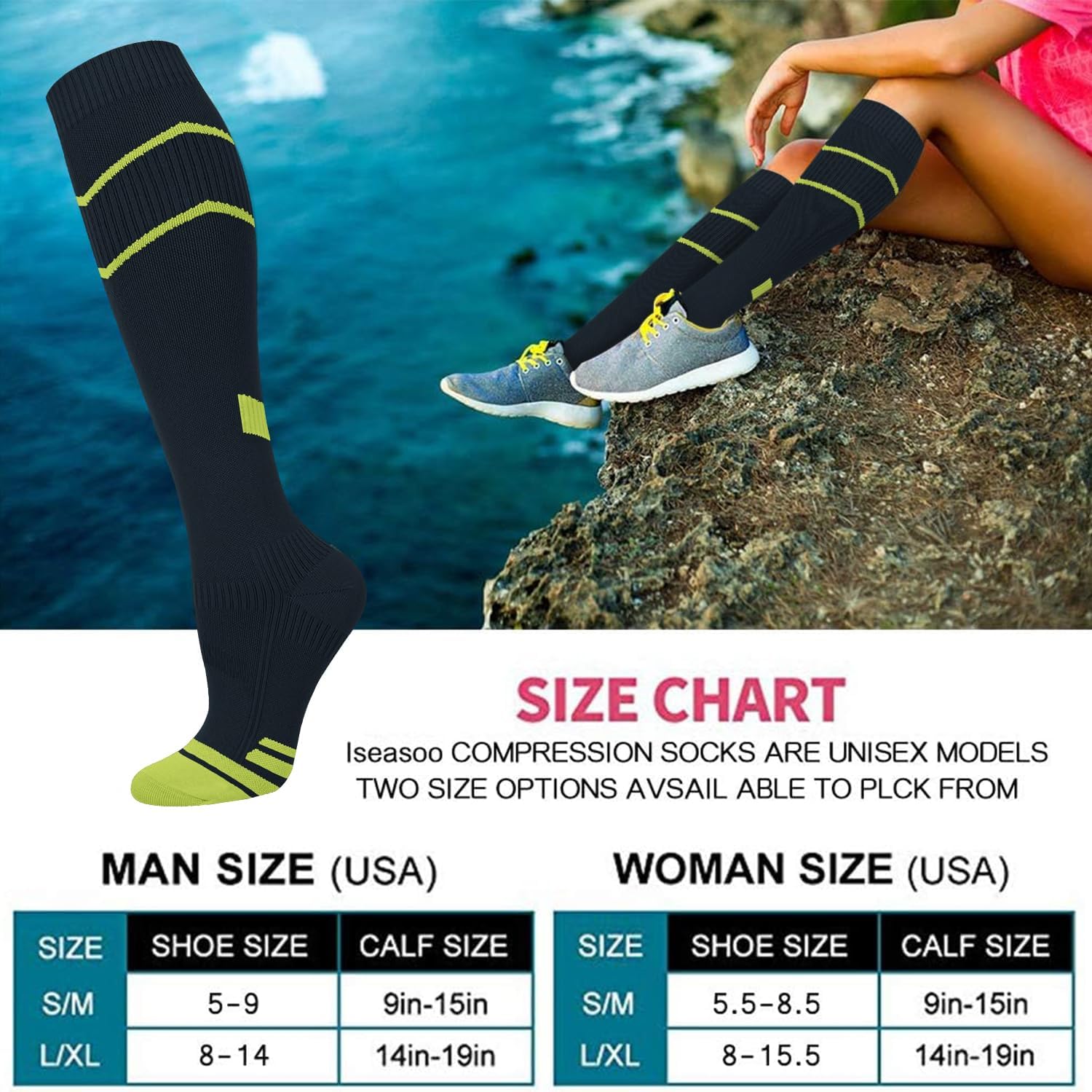 Thumbnail 5 de Iseasoo Copper Compression Socks, 15–20 mmHg, 8 Pairs, Knee-High