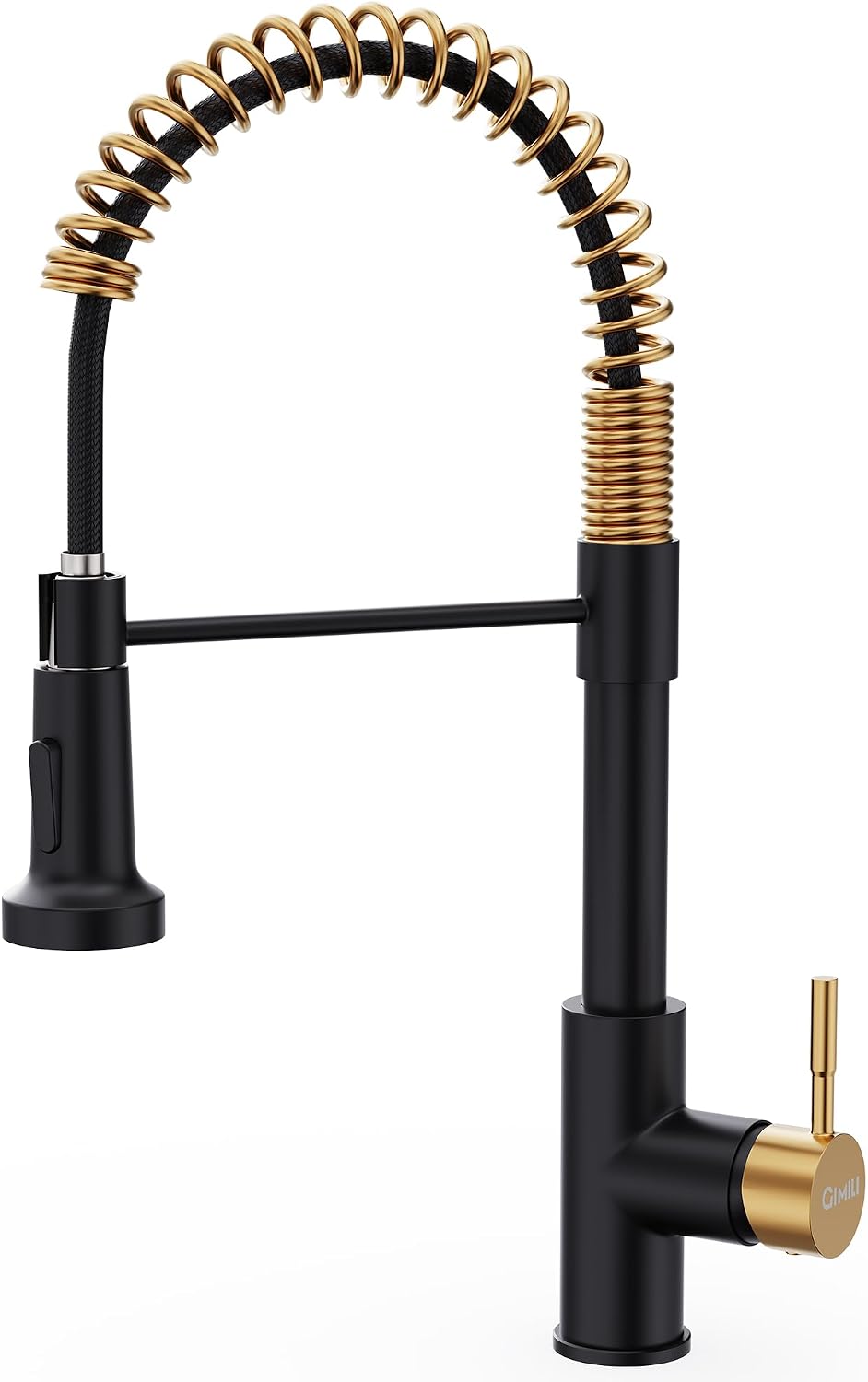 Detalle de GIMILI Black and Gold Kitchen Faucet with Pull-Down Sprayer