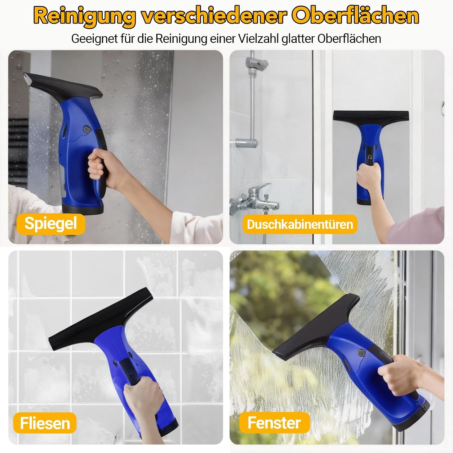 Detalle de Fenstersauger BL – kabelloser Fensterreiniger mit 28 cm & 17 cm Düsen, 40 Min Laufzeit, 270 ml Tank