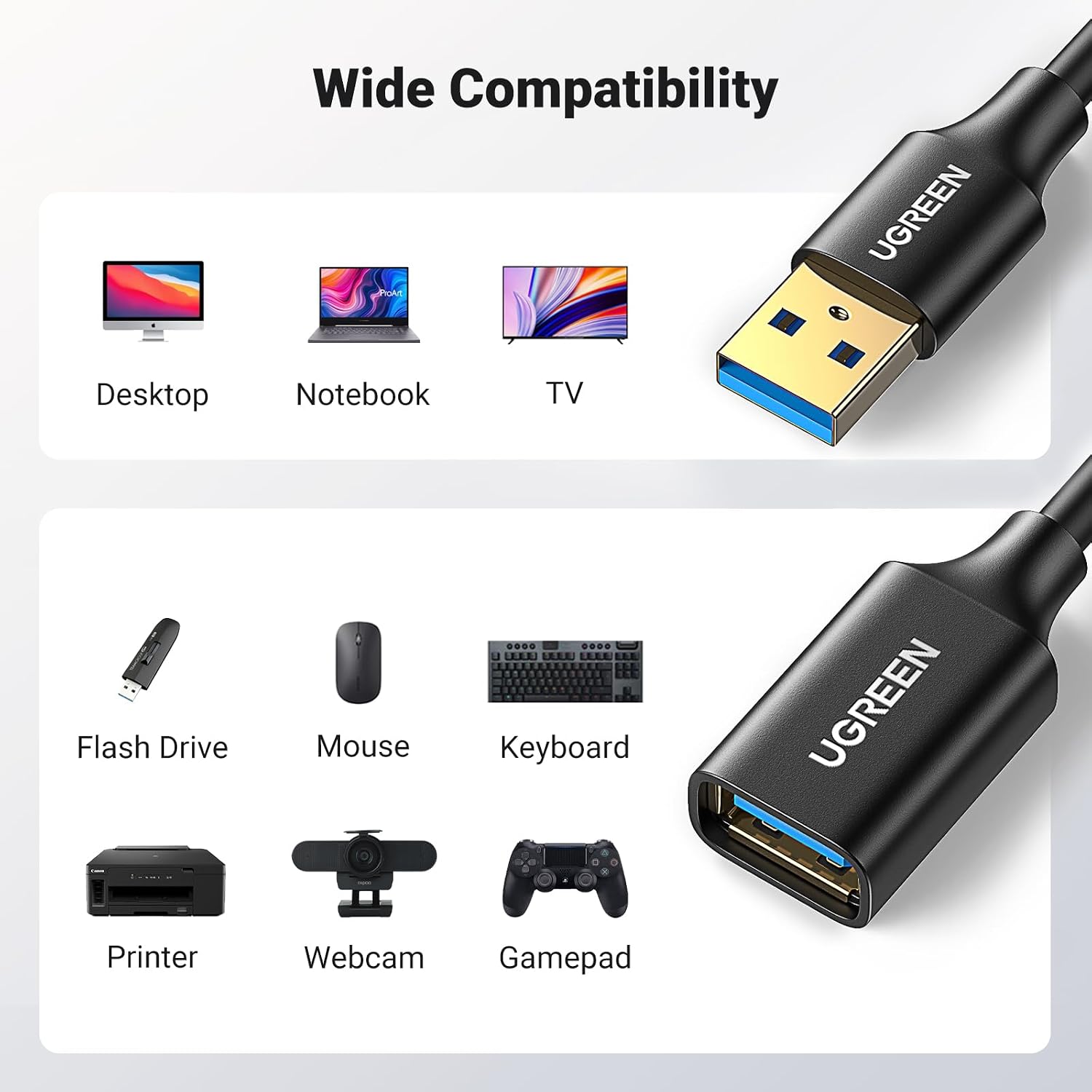 Thumbnail 6 de UGREEN USB 3.0 Extension Cable, 2m A Male to A Female, 5Gbps