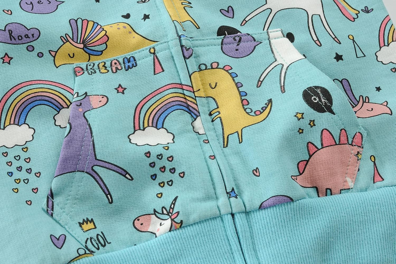 Detalle 2 de EULLA Kids Zip-Up Hooded Coat Hoodie with Unicorn & Dinosaur Print (1–7 years)