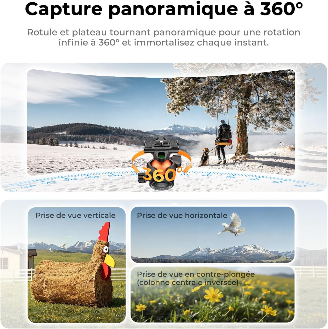 Thumbnail 4 de Trépied pour appareil photo et smartphone 187 cm en aluminium avec support mobile et tablette, charge max 10 kg
