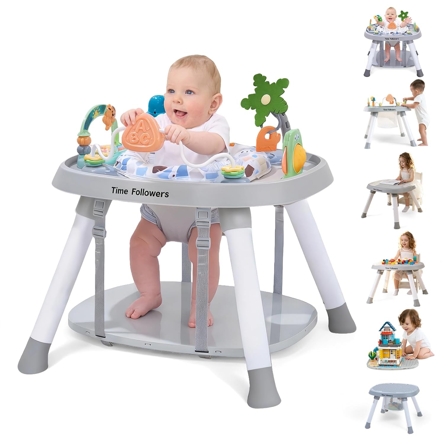 Detalle de Time Followers 6-in-1 Baby Activity Center (4-Stage Montessori-Inspired) in Grey