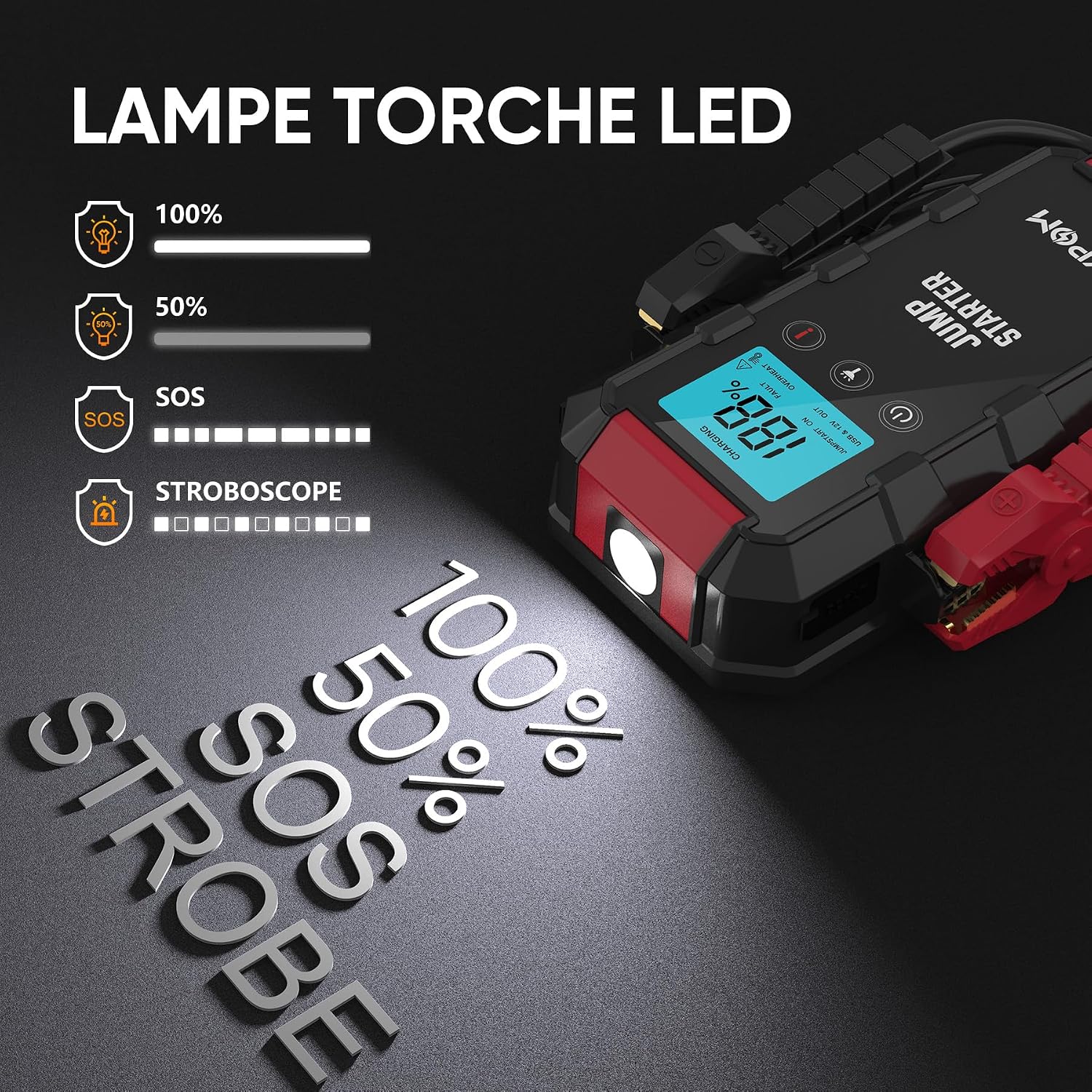 Detalle de SYPOM Démarreur de batterie automatique 6000 A — Booster 4 en 1 (12 V)