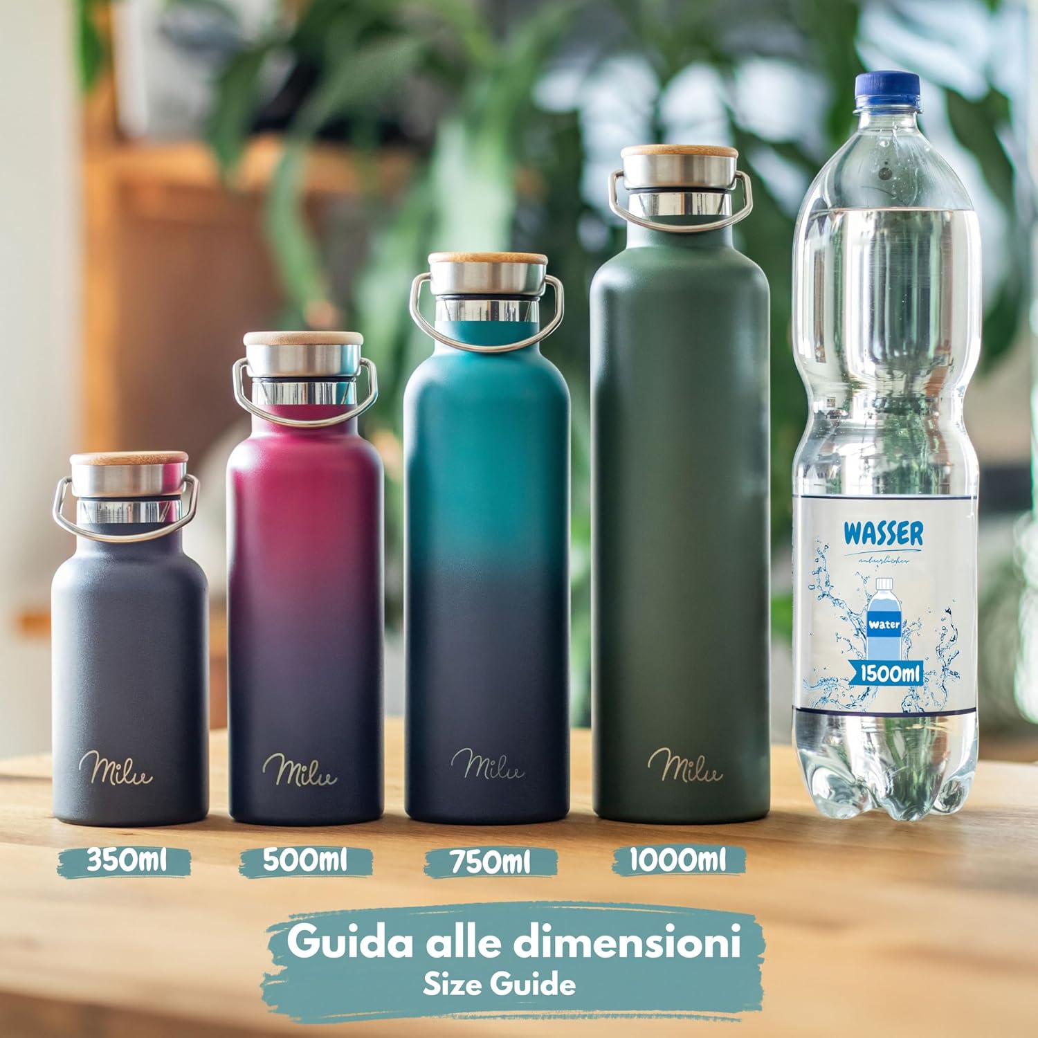 Detalle de Milu Borraccia Termica in Acciaio Inox 500–1000 ml: isolamento a doppia parete, coperchi intercambiabili e design senza BPA